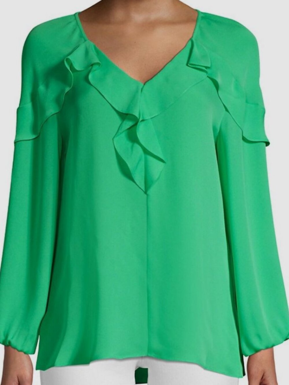 Kobi Halperin Women's Green Lydia Ruffled-Trim Silk Blouse Size Small